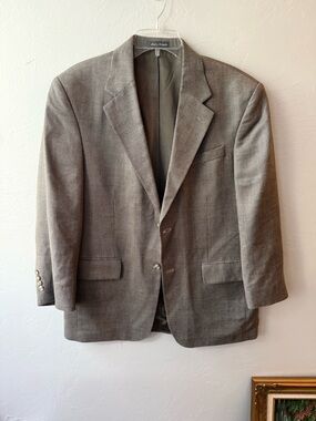 Oscar de la Renta Vintage Silk Wool Herringbone Blazer 40R Tan Sport Coat